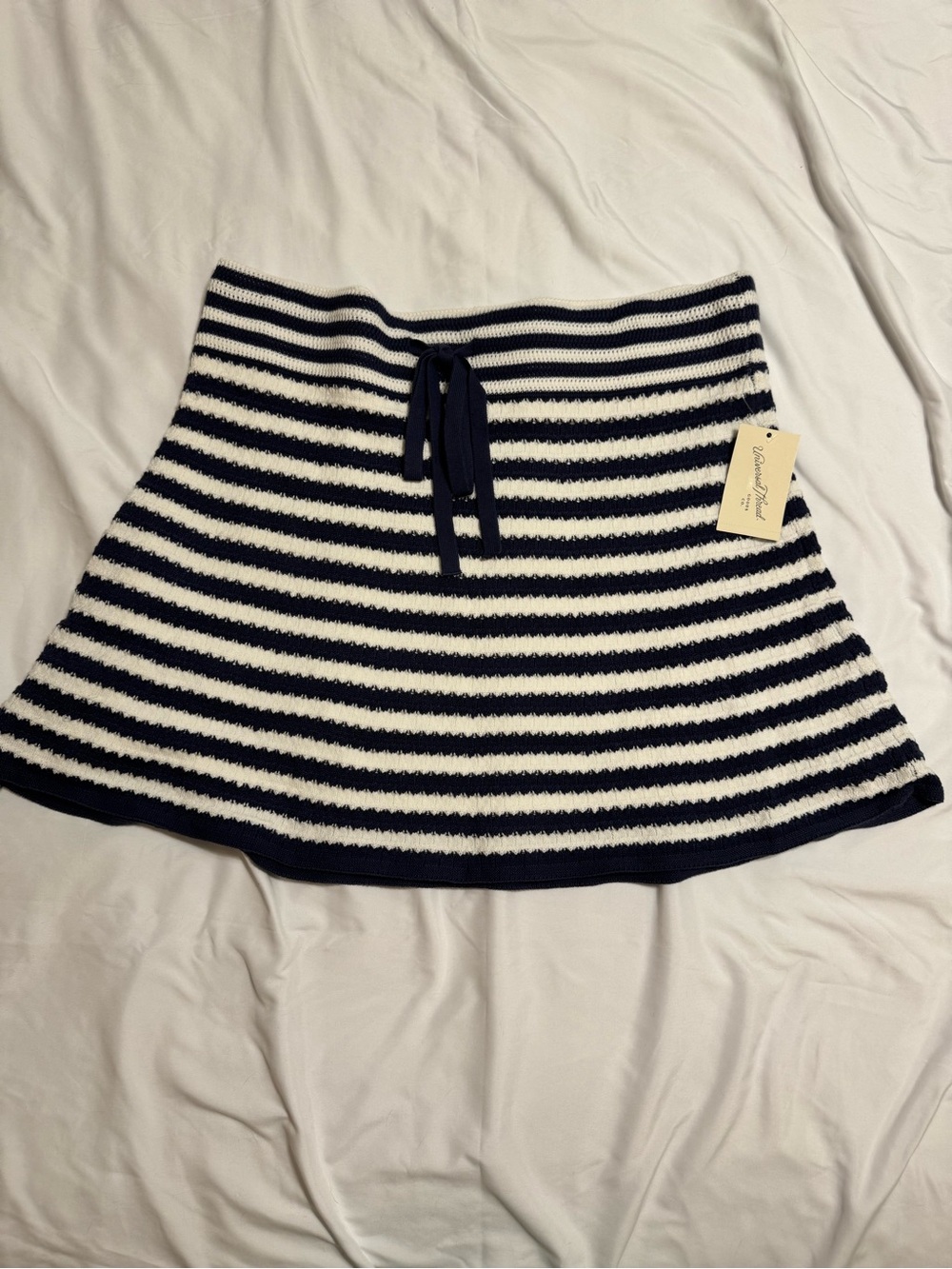 Universal Thread Navy and White Striped Knit A-Line Skirt